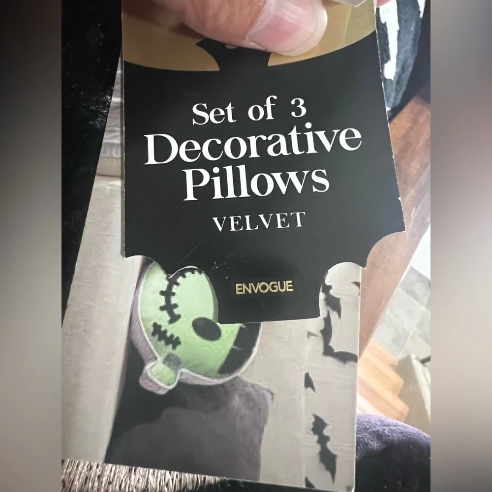 NWT Envogue Halloween Velvet Pillow Trio - Green, Purple, Orange Fall Squishy